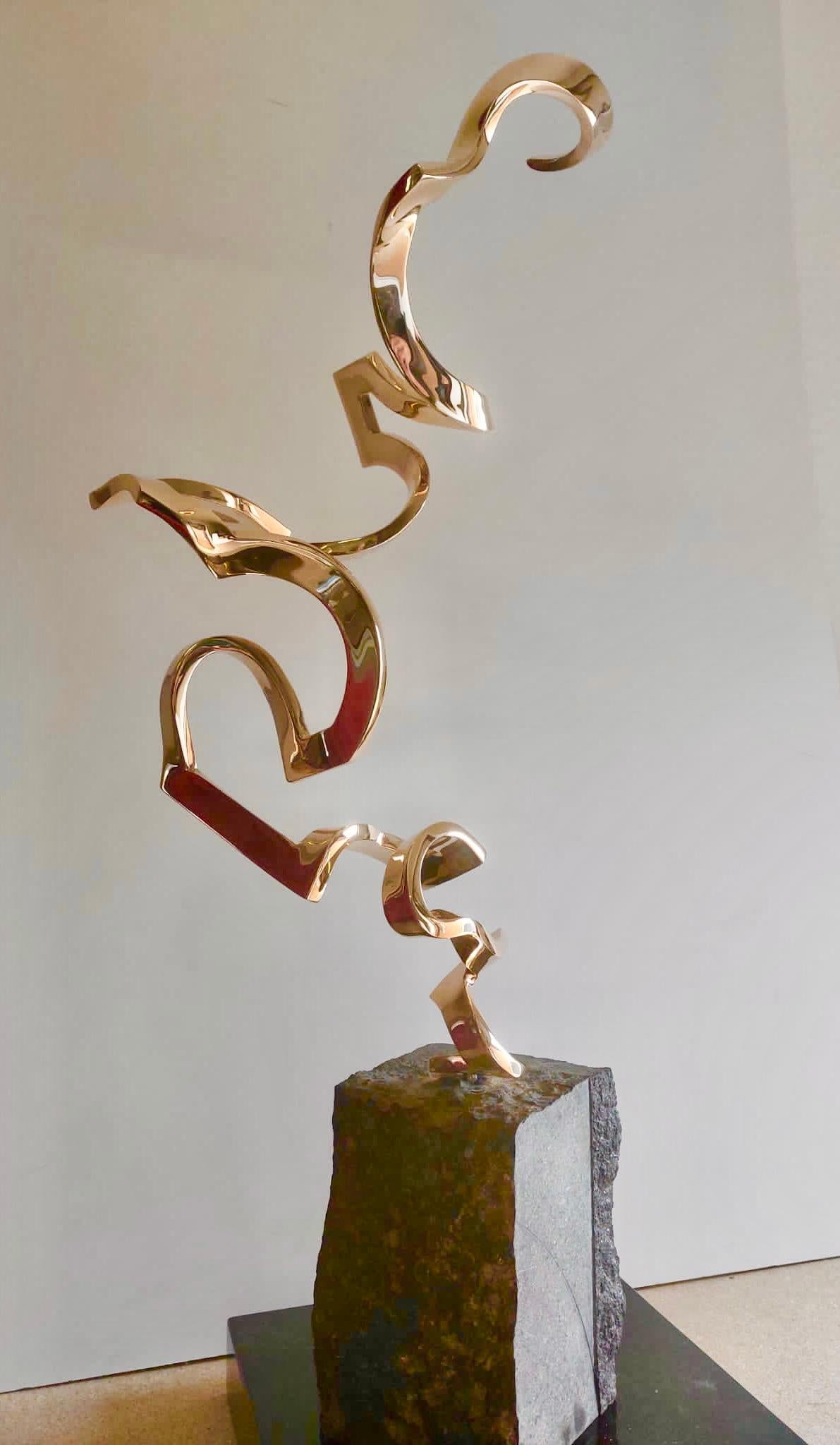 Light as Air by Kuno Vollet - Gold polished Bronze Sculpture on Granite Base For Sale 12