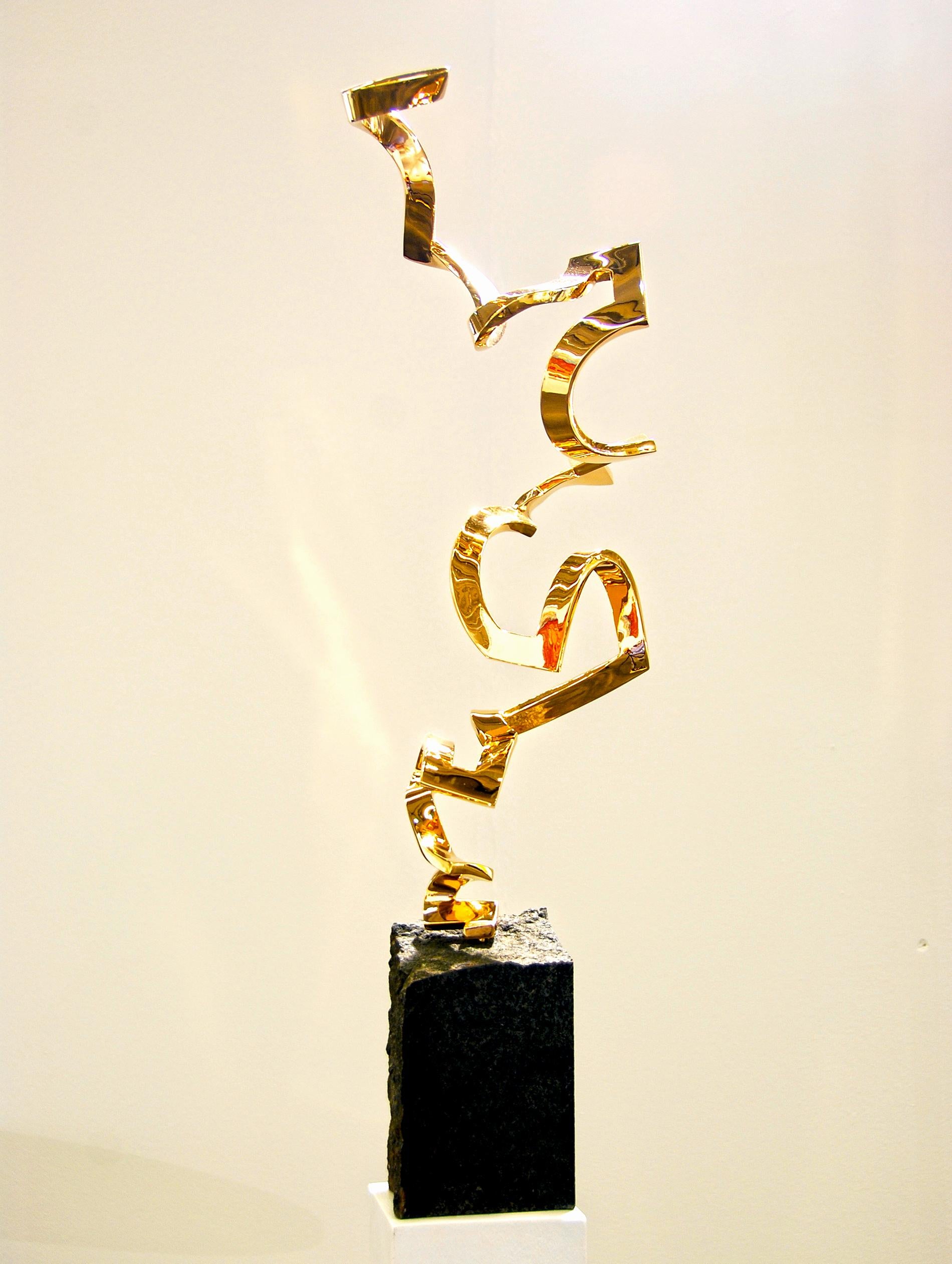 Light as Air by Kuno Vollet - Gold polished Bronze Sculpture on Granite Base For Sale 1