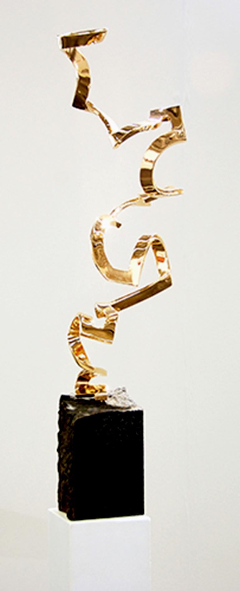Light as Air by Kuno Vollet - Gold polished Bronze Sculpture on Granite Base For Sale 3