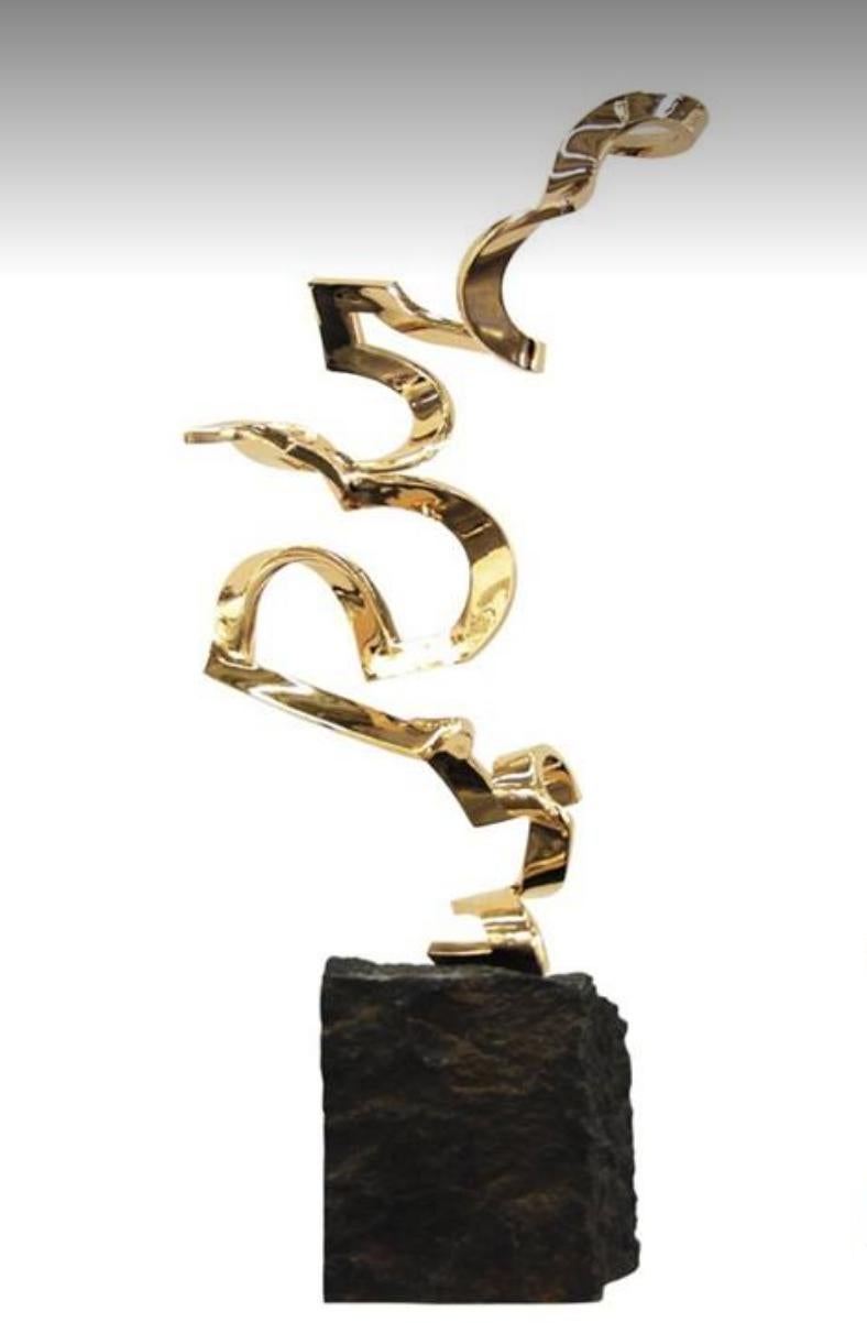 Light as Air by Kuno Vollet - Gold polished Bronze Sculpture on Granite Base For Sale 4