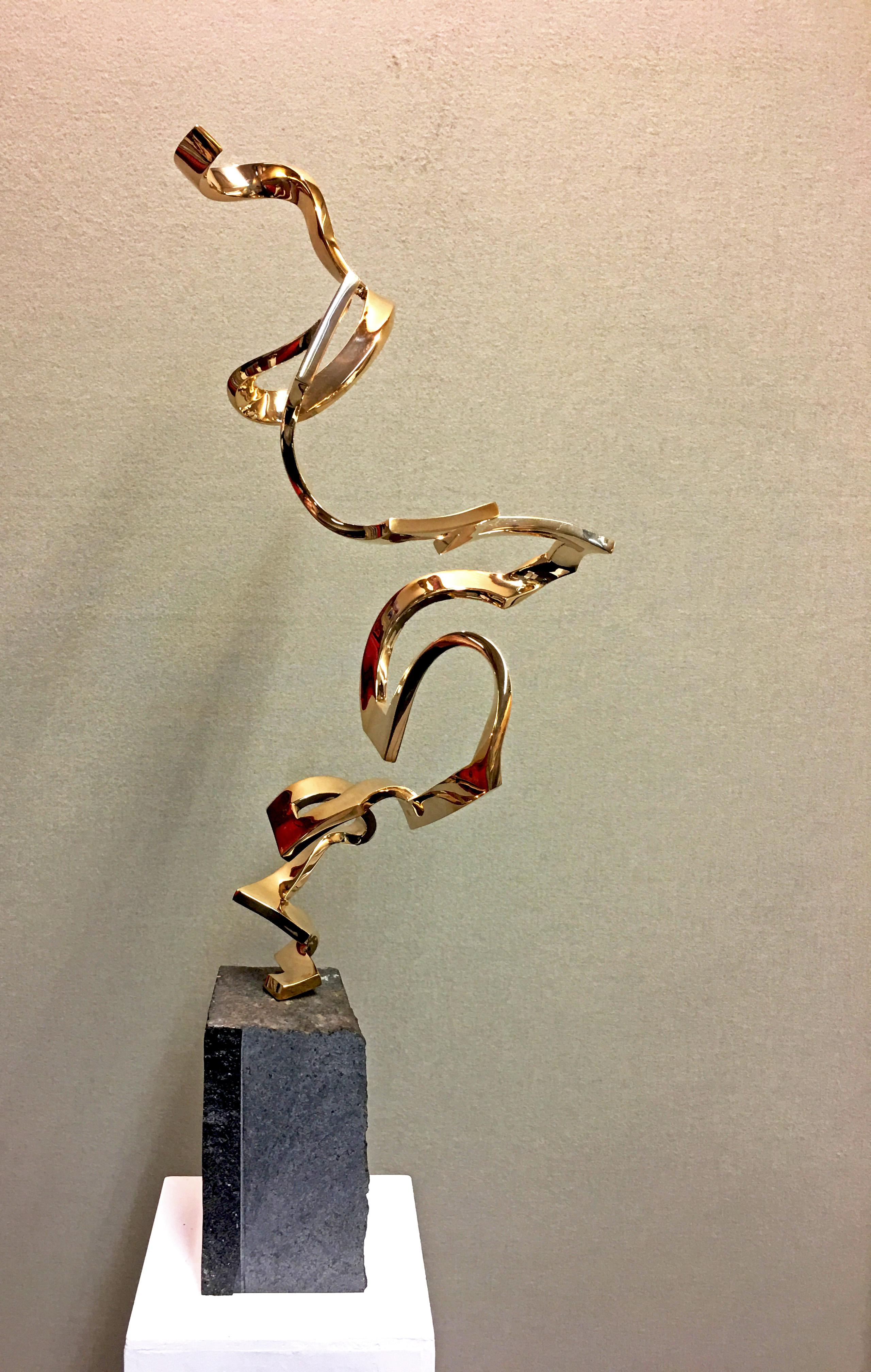 Light as Air by Kuno Vollet - Gold polished Bronze Sculpture on Granite Base For Sale 6