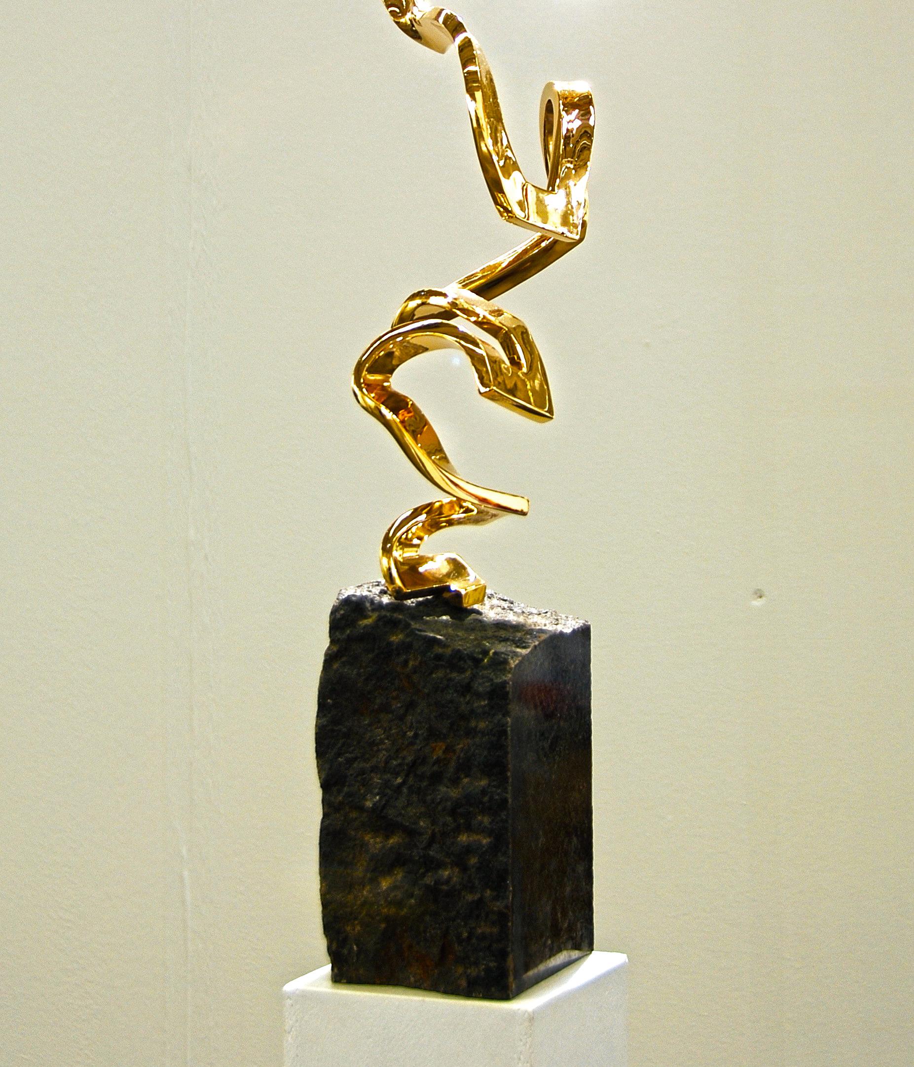 Light as Air by Kuno Vollet - Gold polished Bronze Sculpture on Granite Base For Sale 5