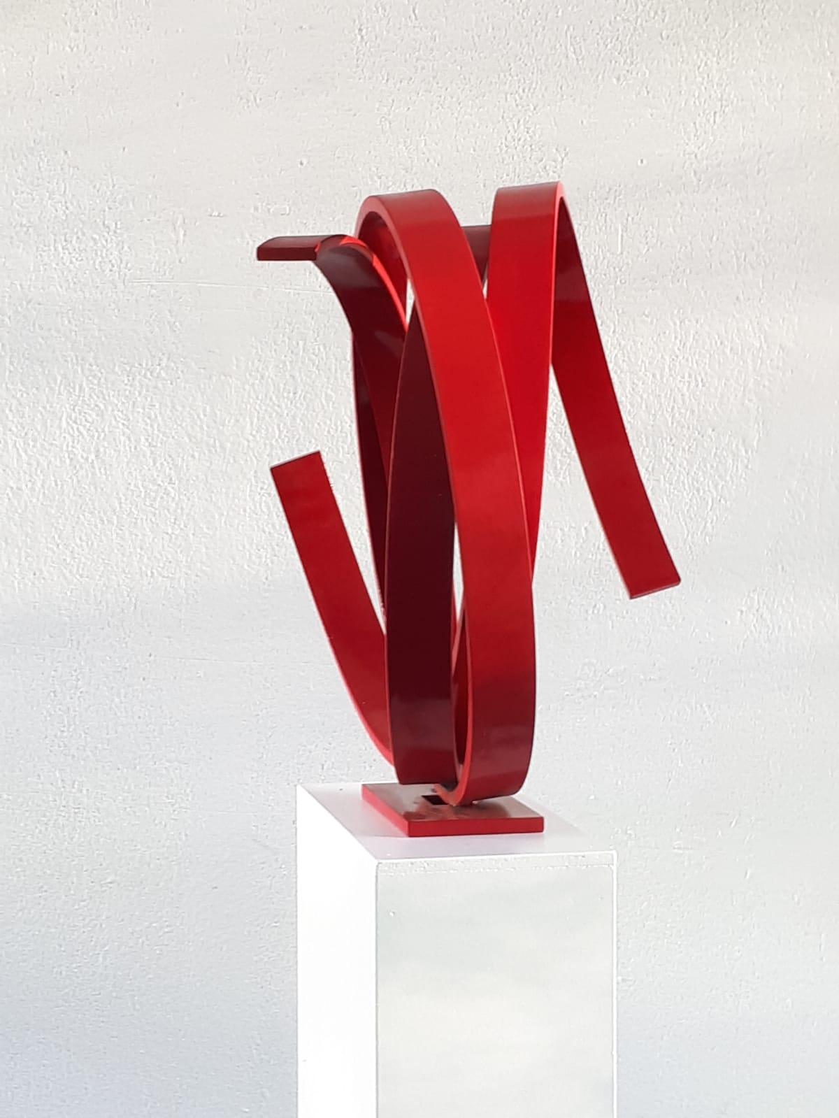 Red Movement by Kuno Vollet - Contemporary Abstract Circular Red Steel sculpture For Sale 1
