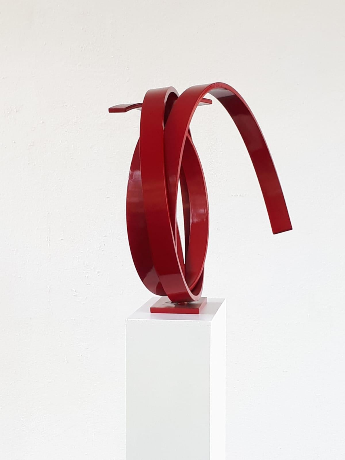 Red Movement by Kuno Vollet - Contemporary Abstract Circular Red Steel sculpture For Sale 2