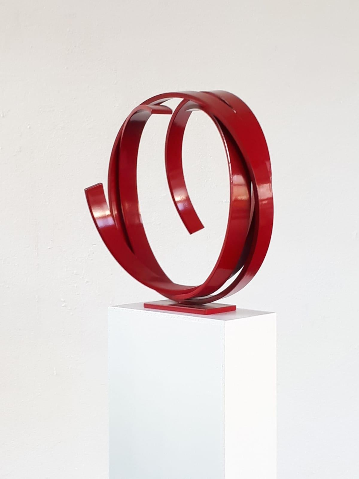 Red Movement by Kuno Vollet - Contemporary Abstract Circular Red Steel sculpture For Sale 3