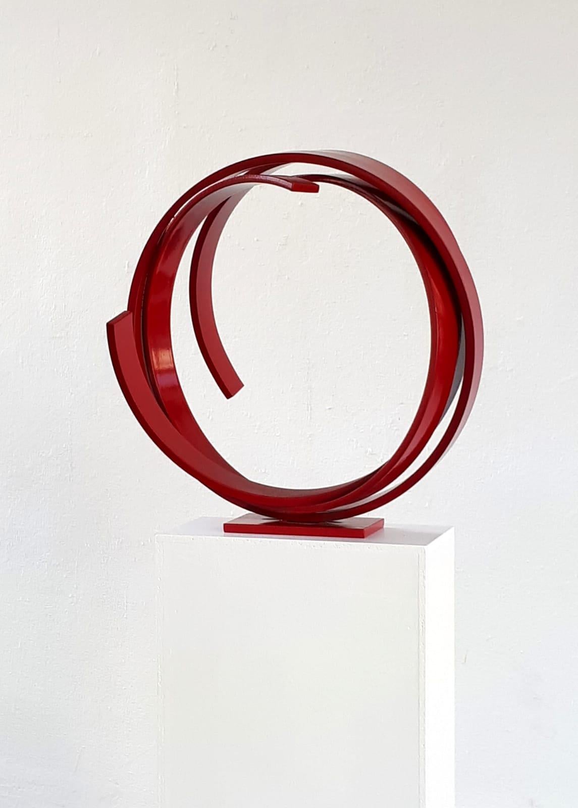 Red Movement by Kuno Vollet - Contemporary Abstract Circular Red Steel sculpture For Sale 4
