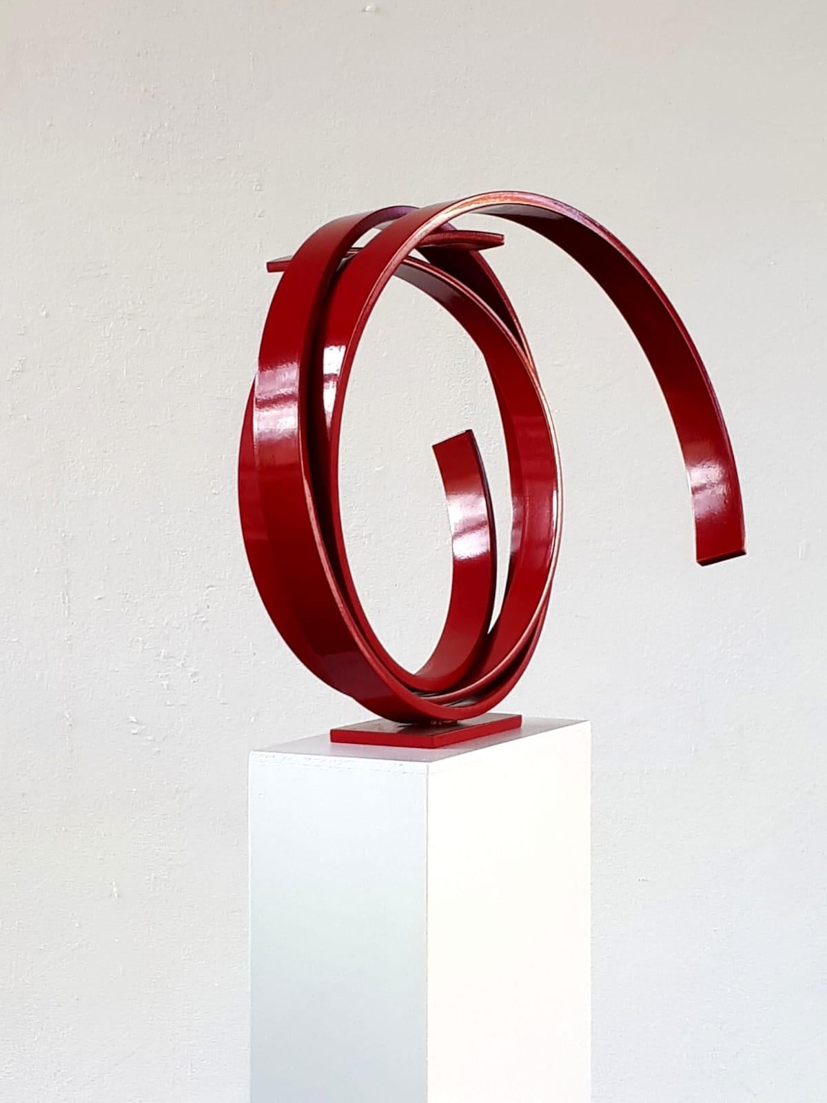 Red Movement by Kuno Vollet - Contemporary Abstract Circular Red Steel sculpture For Sale 5