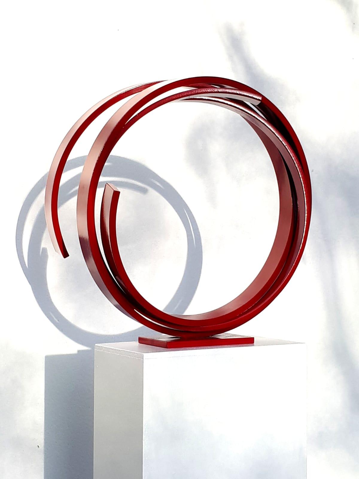 Red Movement by Kuno Vollet - Contemporary Abstract Circular Red Steel sculpture