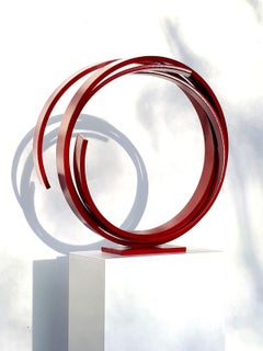 Red Movement by Kuno Vollet - Contemporary Abstract Circular Red Steel sculpture