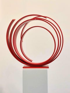 Red Orbit by Kuno Vollet - Large Contemporary Round Orbit sculpture 