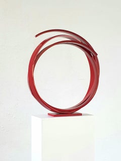 Red Sphere by Kuno Vollet - Contemporary Abstract Circular Red Steel sculpture