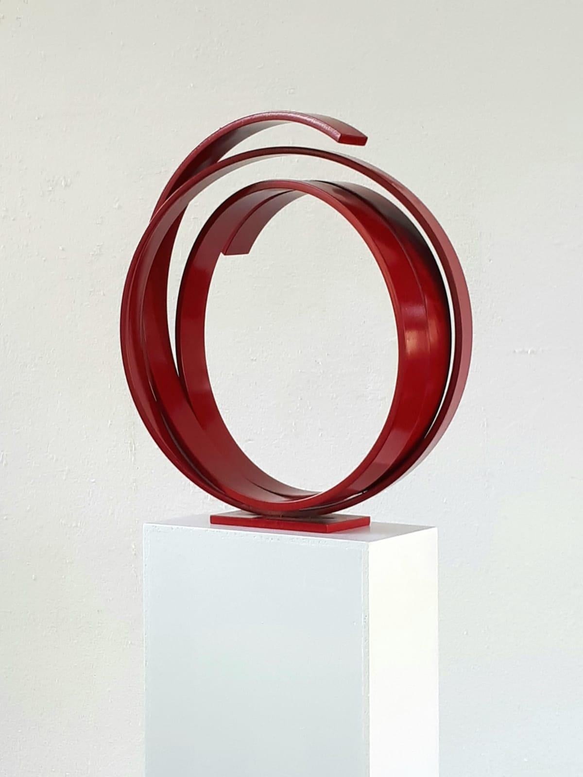 Red Sphere by Kuno Vollet - Contemporary Abstract Circular Red Steel sculpture For Sale 1