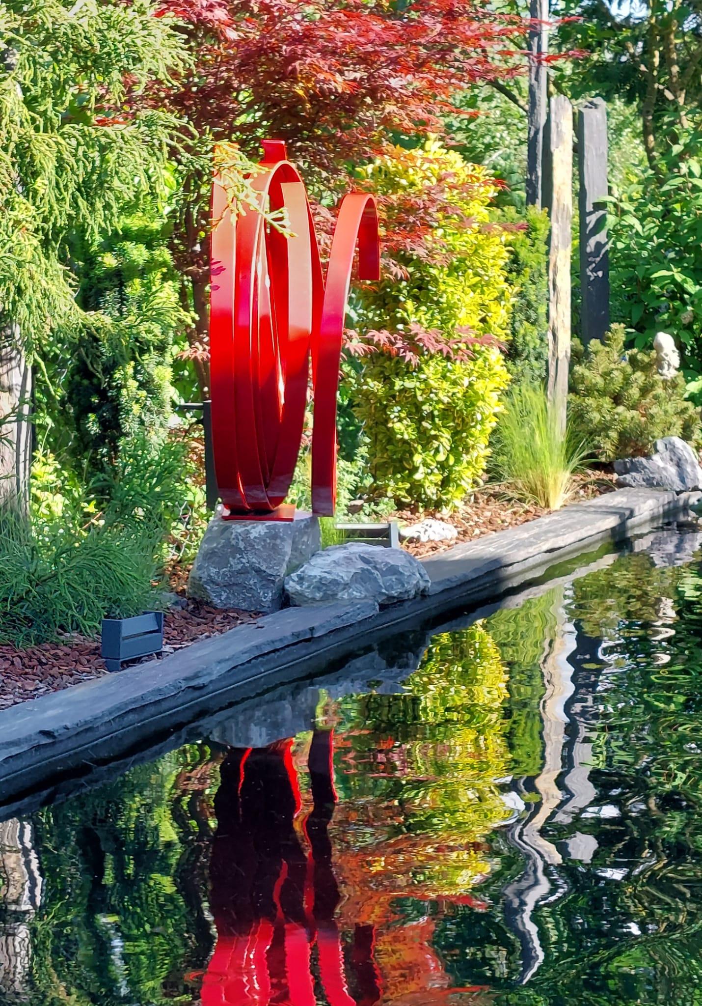 Royal Red Orbit Contemporary Aluminum sculpture for Outdoors - Abstract Sculpture by Kuno Vollet