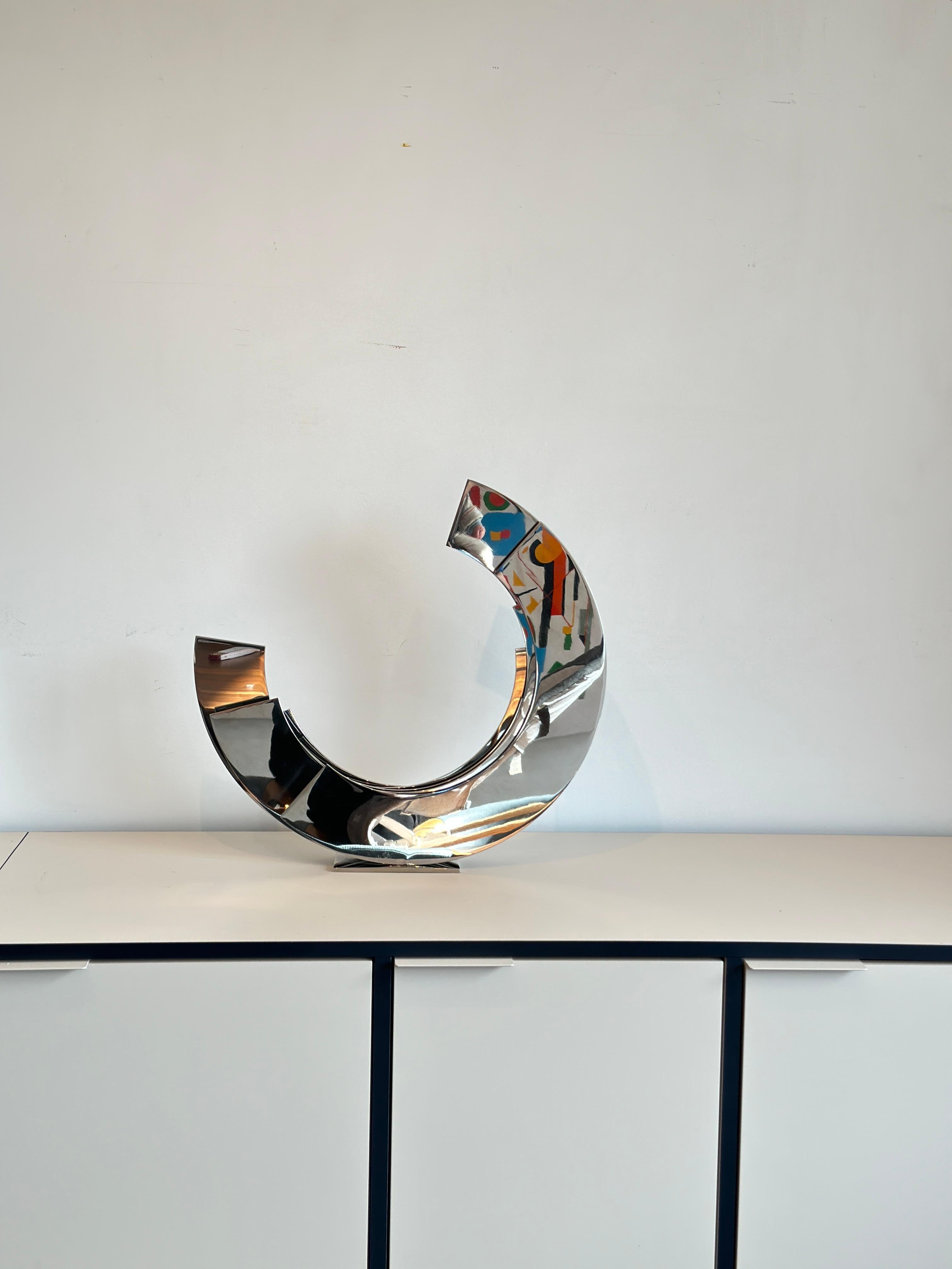 Silver Orbit by Kuno Vollet - Contemporary brass sculpture with silver base For Sale 5