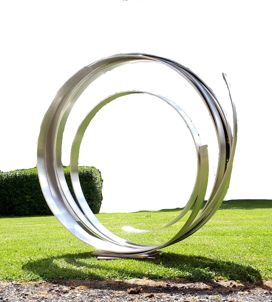 Silver Orbit by Kuno Vollet Contemporary Stainless Steel sculpture for Outdoors For Sale 2
