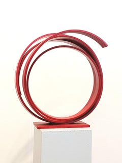 Small Red Orbit by Kuno Vollet - Large Contemporary Round Orbit sculpture