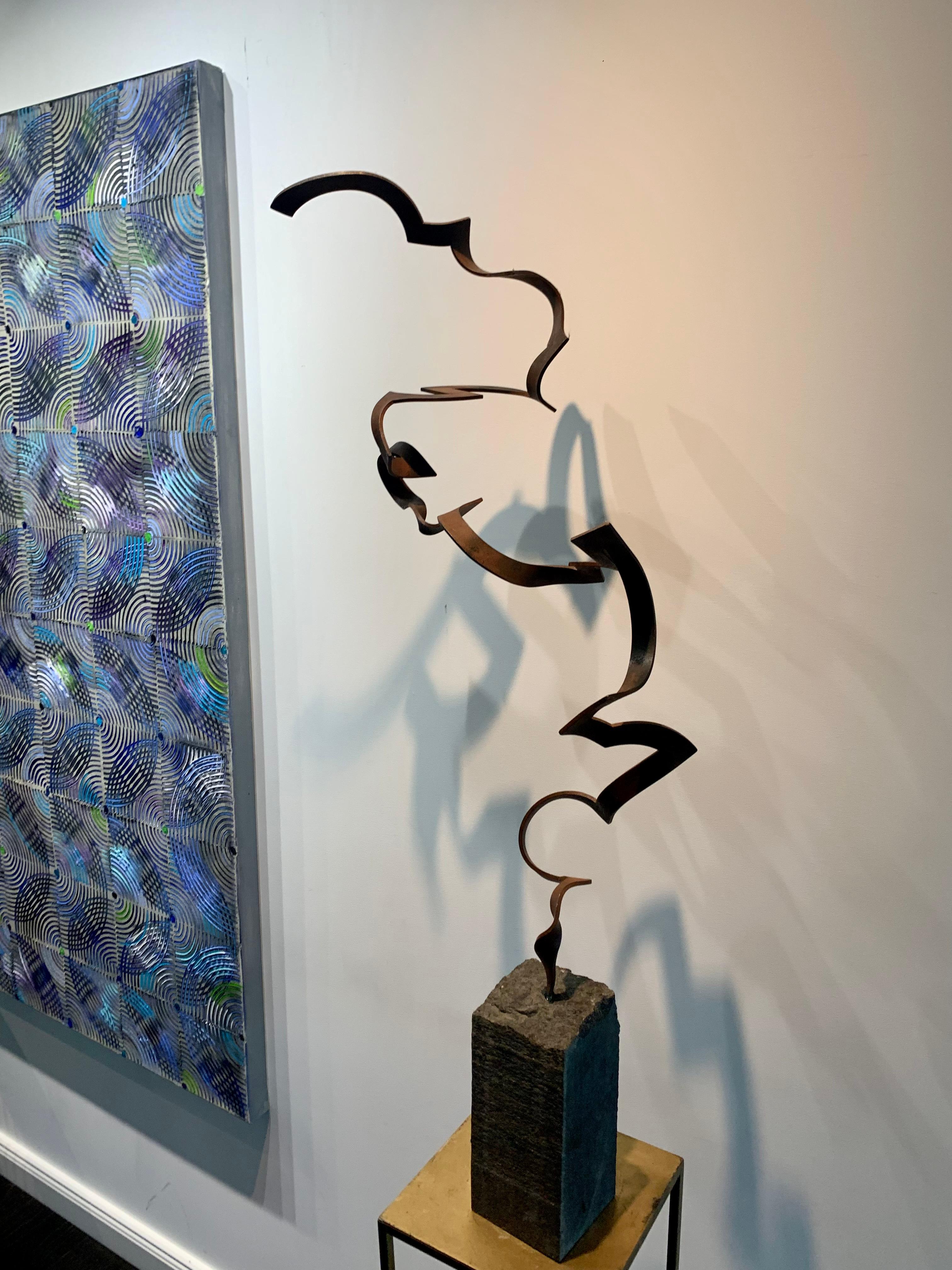 This beautiful large corroded steel  sculpture can be used for indoor or outdoors. It makes for an elegant statement in any garden, lobby or private home.

Artist: Kuno Vollet
Size: 100 x 30x 25