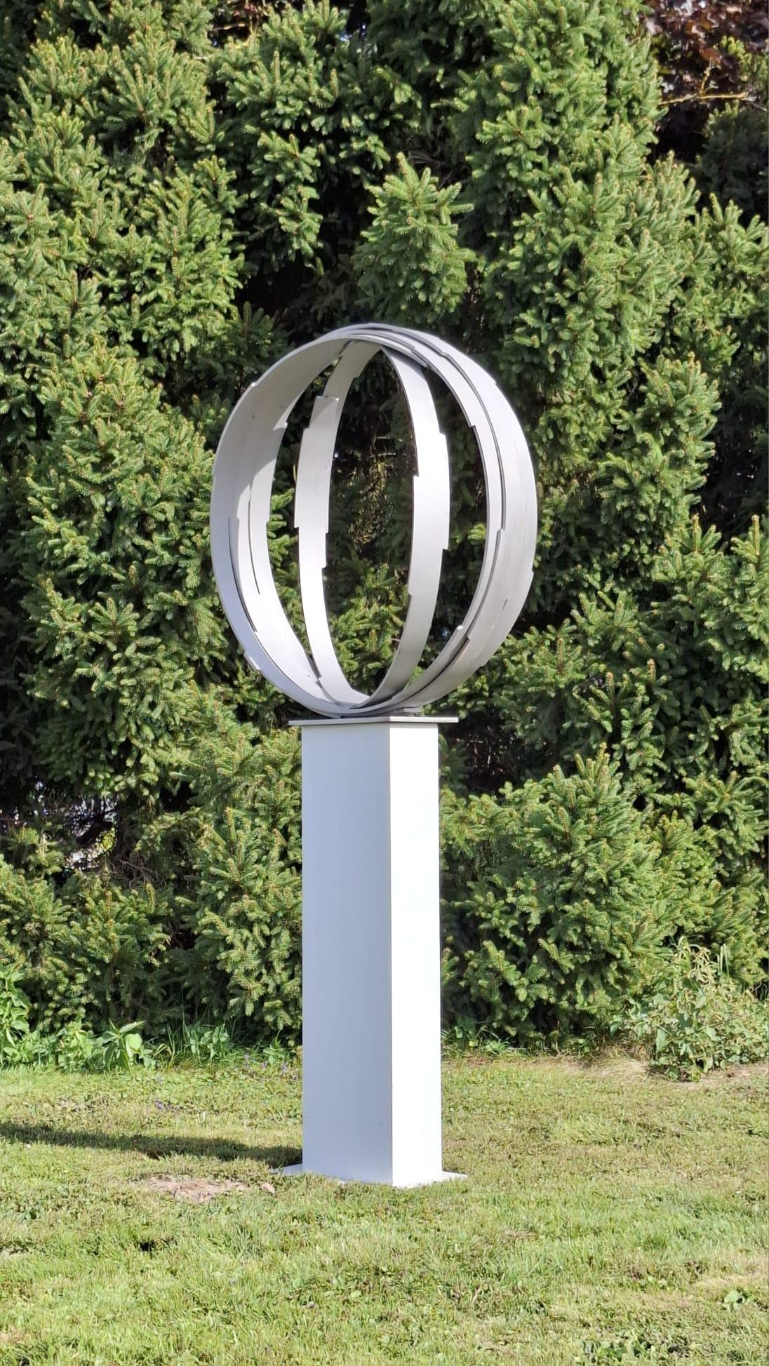 Steel Orbit by Kuno Vollet -Contemporary brushed steel sculpture for In/Outdoors For Sale 9