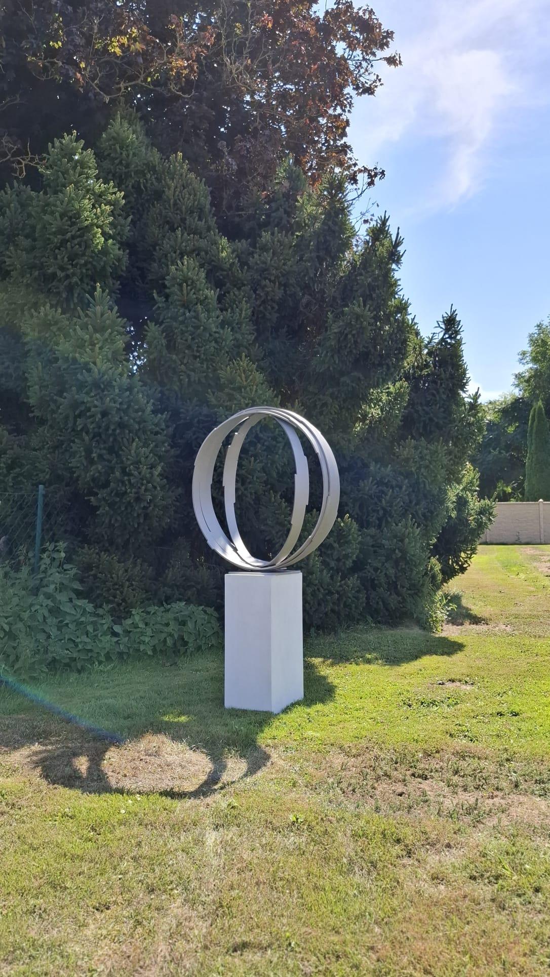 Steel Orbit by Kuno Vollet -Contemporary brushed steel sculpture for In/Outdoors For Sale 10