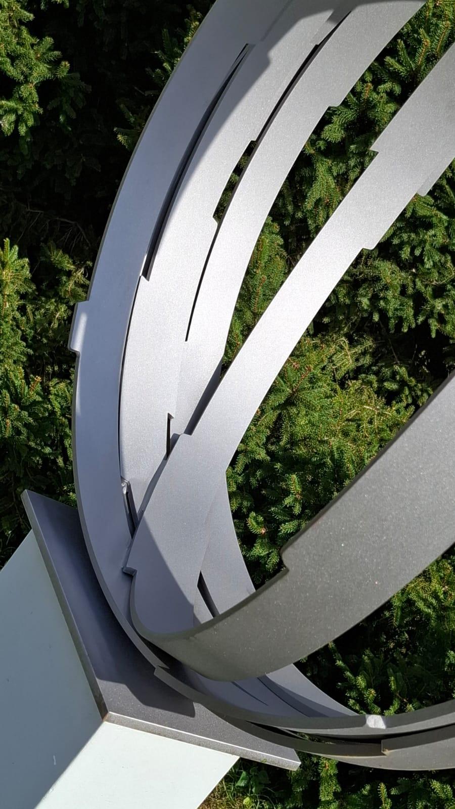 Steel Orbit by Kuno Vollet -Contemporary brushed steel sculpture for In/Outdoors For Sale 11