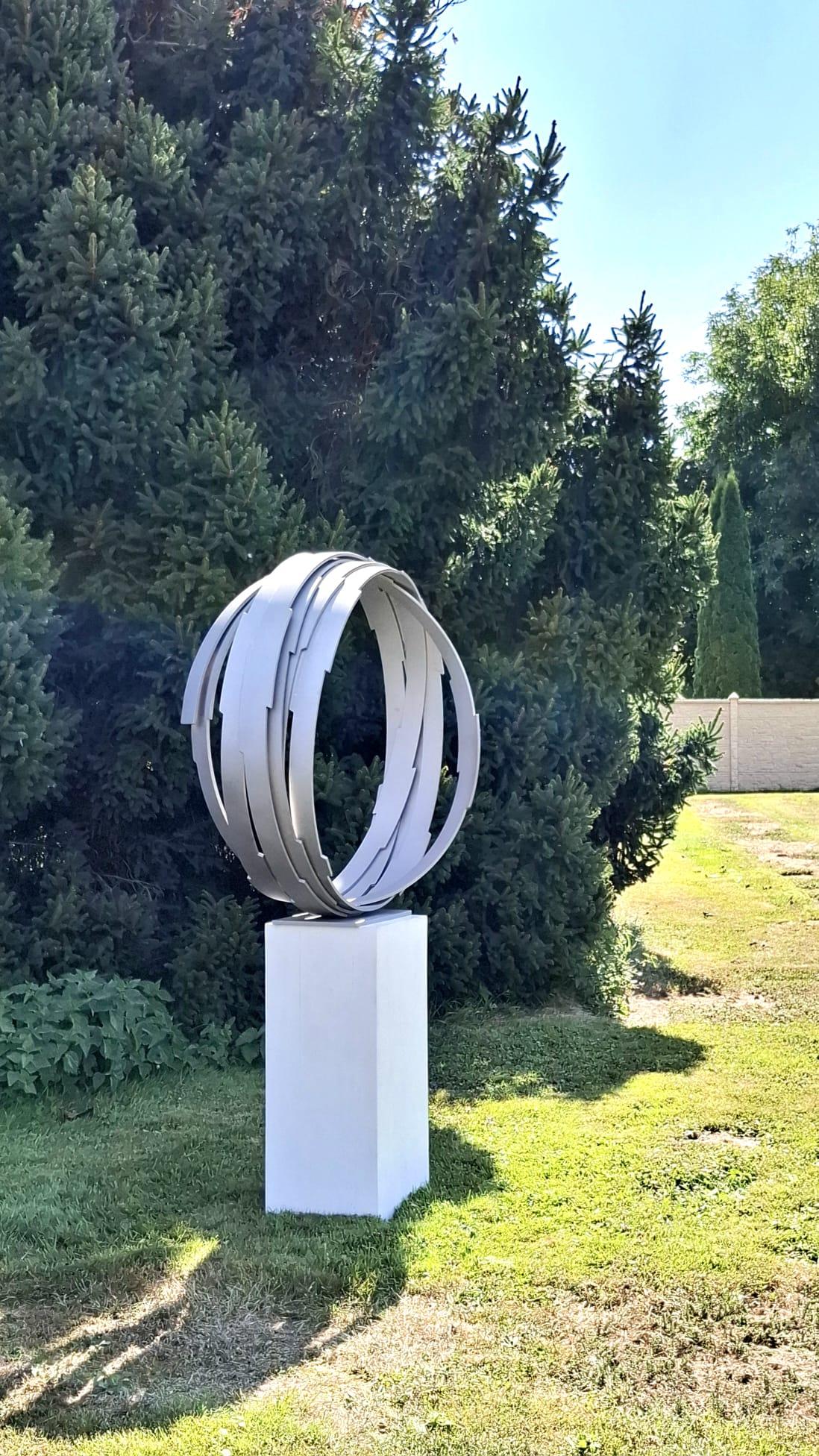 Steel Orbit by Kuno Vollet -Contemporary brushed steel sculpture for In/Outdoors For Sale 1