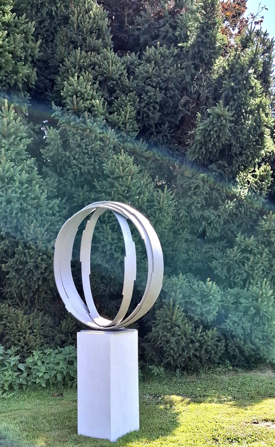 Steel Orbit by Kuno Vollet -Contemporary brushed steel sculpture for In/Outdoors For Sale 7