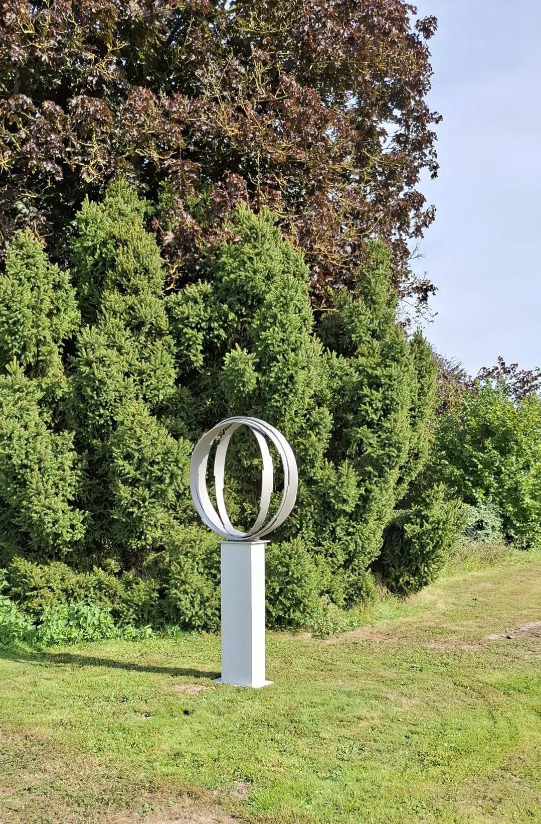 Steel Orbit by Kuno Vollet -Contemporary brushed steel sculpture for In/Outdoors For Sale 8