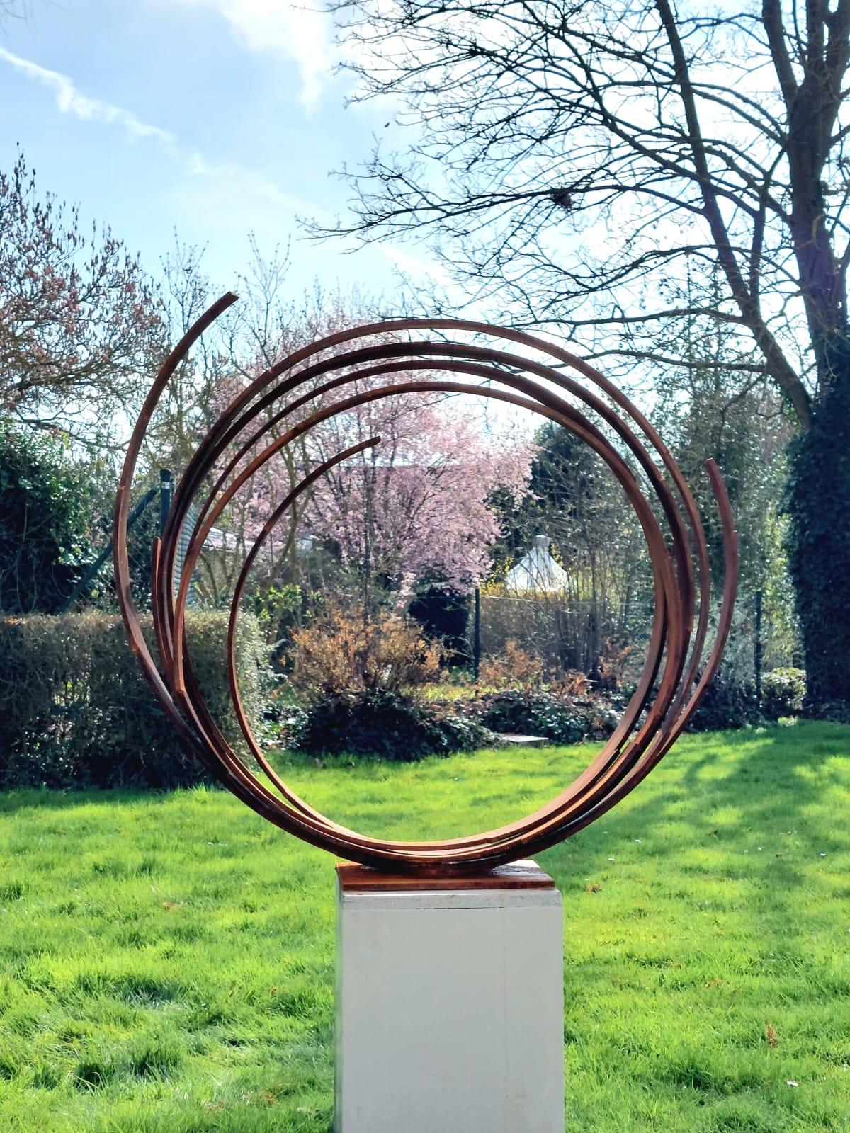 Steel Orbit by Kuno Vollet - Contemporary Rusted sculpture for Outdoors For Sale 11