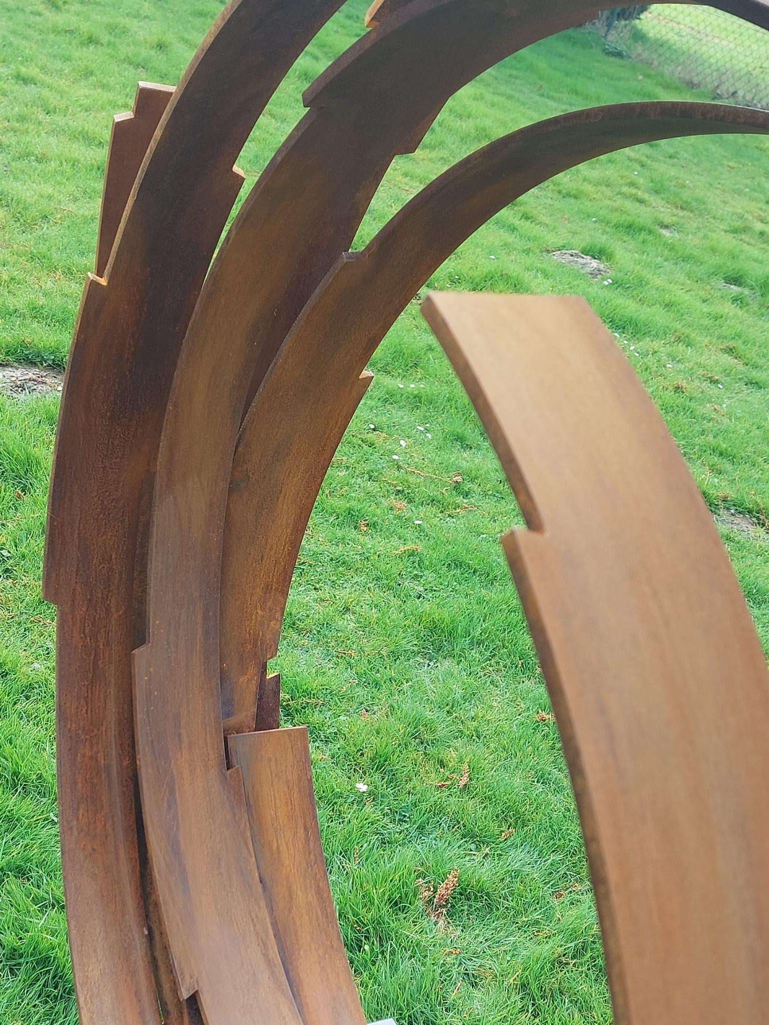 Steel Orbit by Kuno Vollet - Contemporary Rusted sculpture for Outdoors For Sale 5