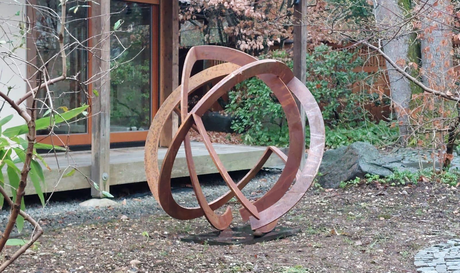 Steel Orbit by Kuno Vollet - Contemporary Rusted Steel sculpture for Outdoors For Sale 2