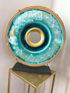 Turquoise Infinity by Kuno Vollet - Contemporary ceramic sculpture gold leaf