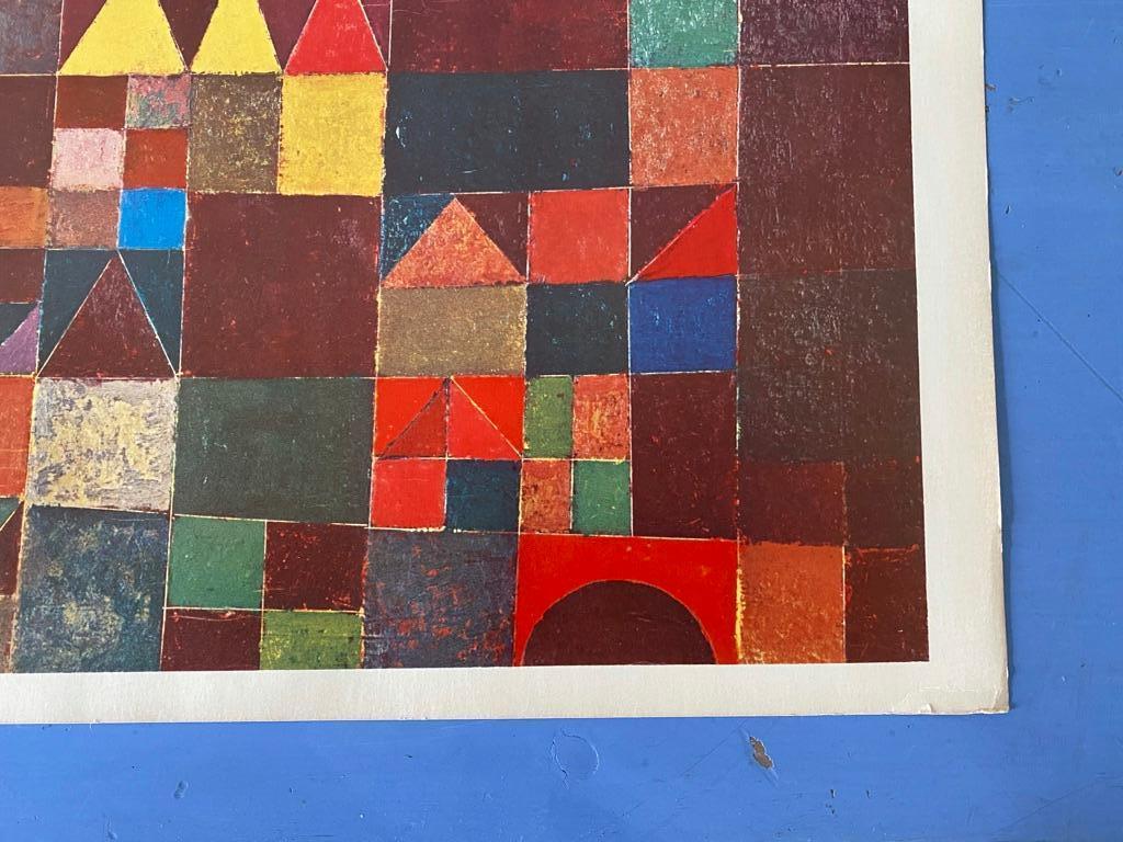 A print of the painting Castle and Sun by Paul Klee (1928). The print was printed in Switzerland, 1966, by Mengis & Sticher, Lucerne, for KUNSTKREIS LUCERNE and COSMOPRESS GENEVA. The painting was at that in a collection of G.D. Thompson Pittsburg