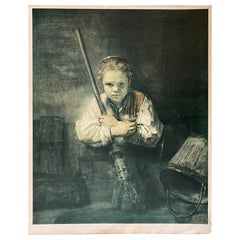 Vintage Kunstkreis Luzern, 1968, Print Girl with the Broom by Rembrandt H. Van Rhijn