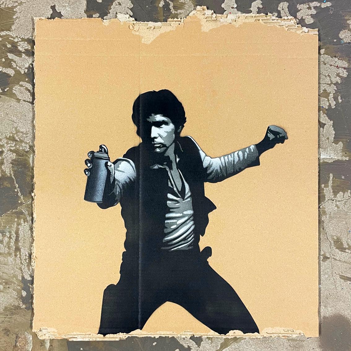 Can Solo pintura en spray sobre cartón arte callejero figurativo star wars pop art 1