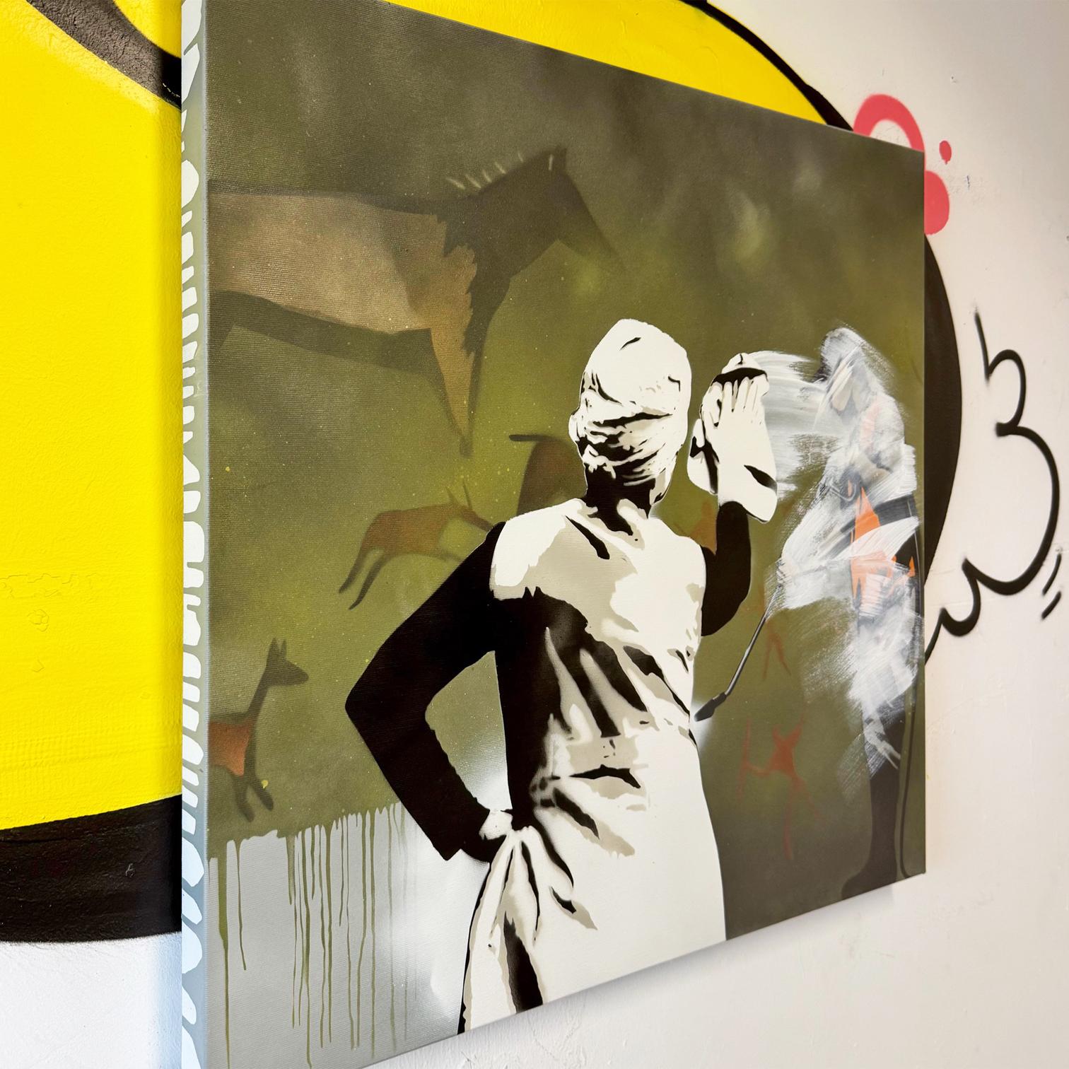 pintura en spray interior sobre lienzo arte callejero figurativo Banksy removedor arte pop - Painting de Kunstrasen