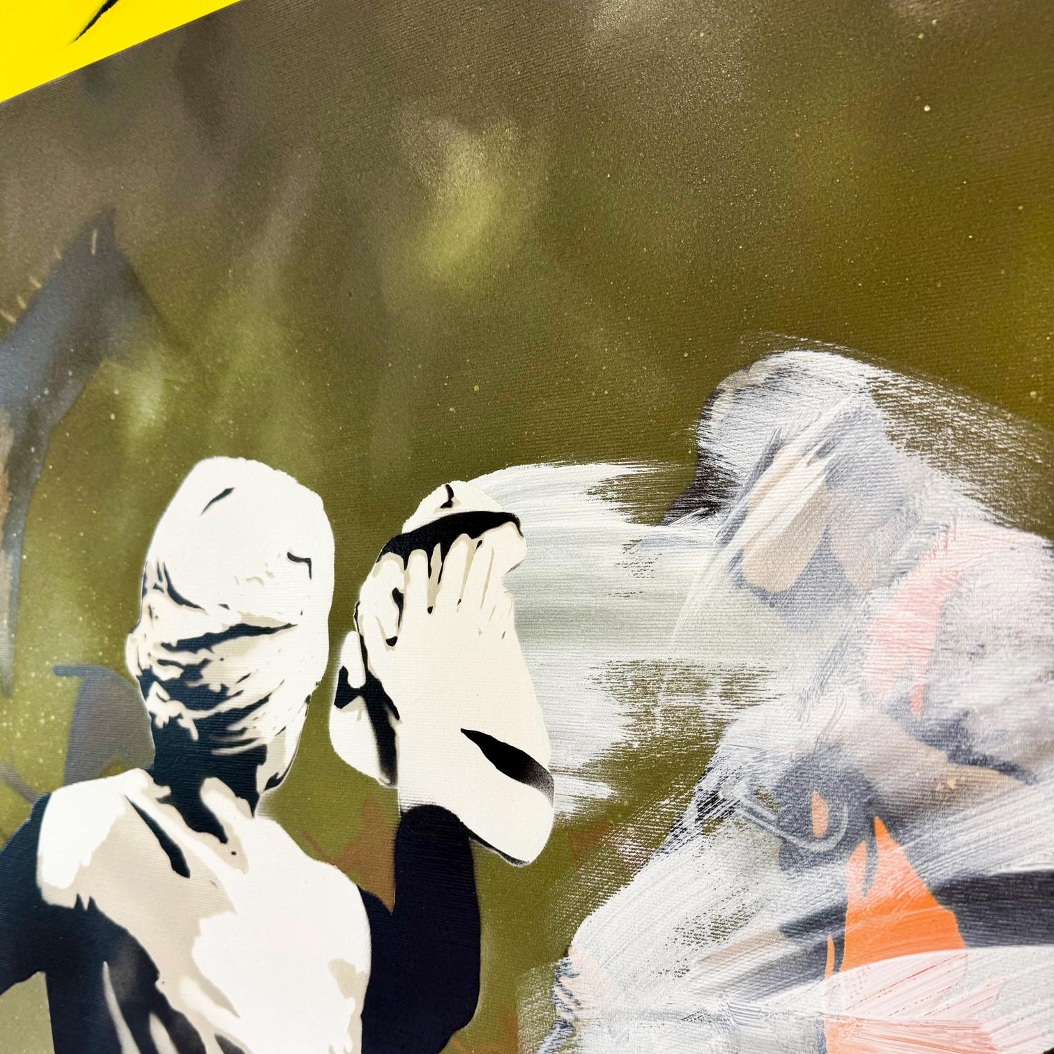 pintura en spray interior sobre lienzo arte callejero figurativo Banksy removedor arte pop - Abstract Painting Marrón de Kunstrasen