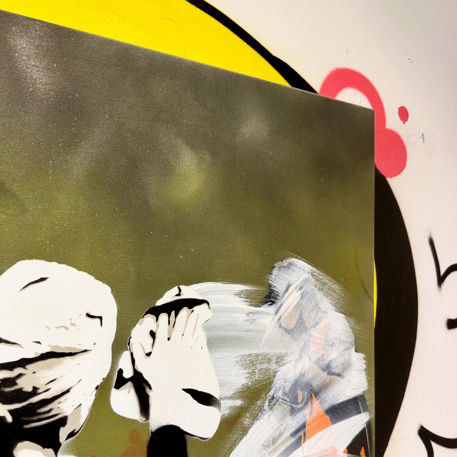 pintura en spray interior sobre lienzo arte callejero figurativo Banksy removedor arte pop en venta 1