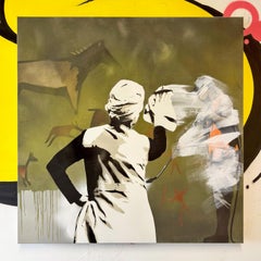 pintura en spray interior sobre lienzo arte callejero figurativo Banksy removedor arte pop