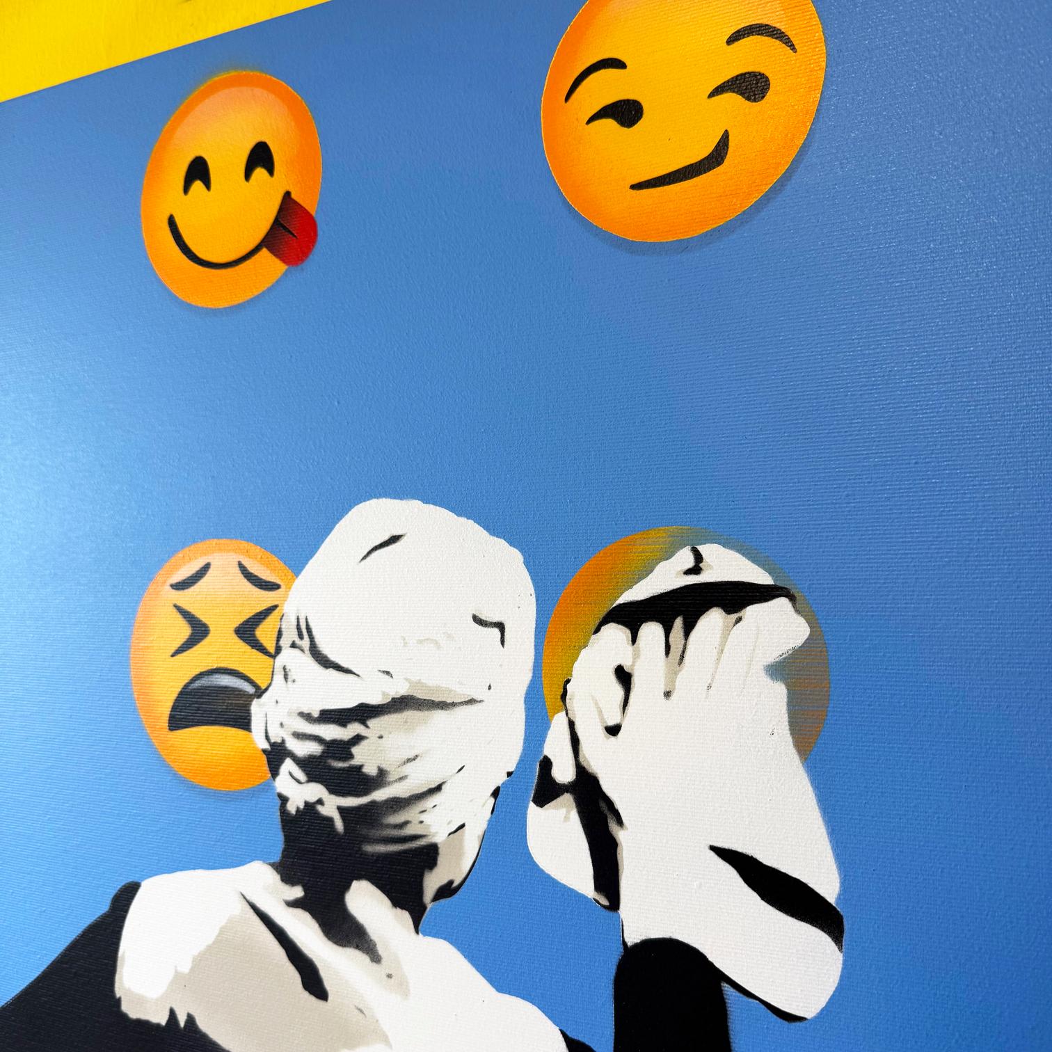pittura spray per interni su tela street art figurativa Emoji blu pop art - Interior Painting Blu di Kunstrasen