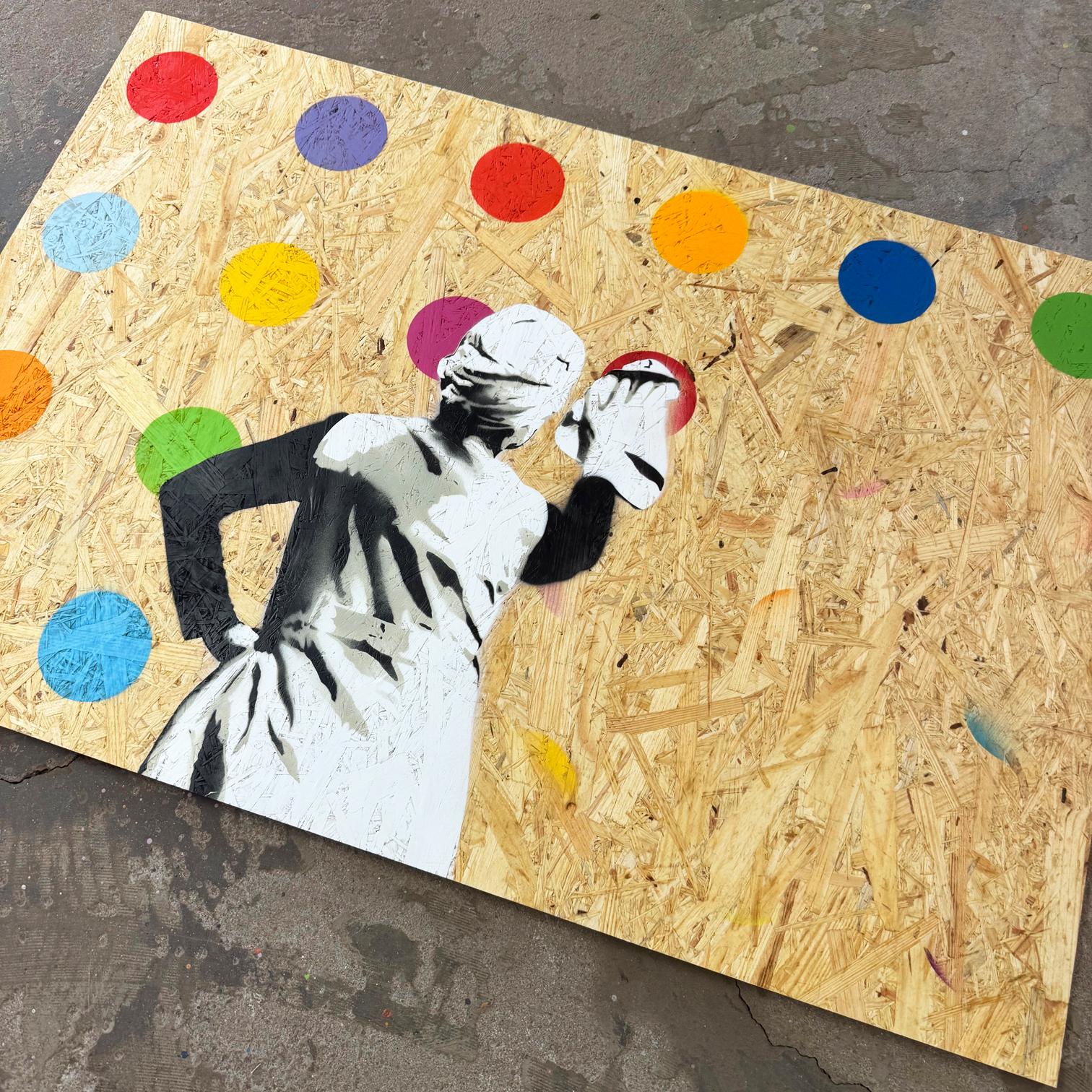 interni vernice spray su pannello street art figurativa Hirst Dot Dot pop art - Painting di Kunstrasen