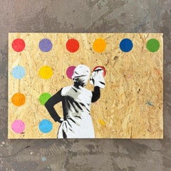 interior pintura en spray sobre panel arte callejero figurativo Hirst puntos arte pop