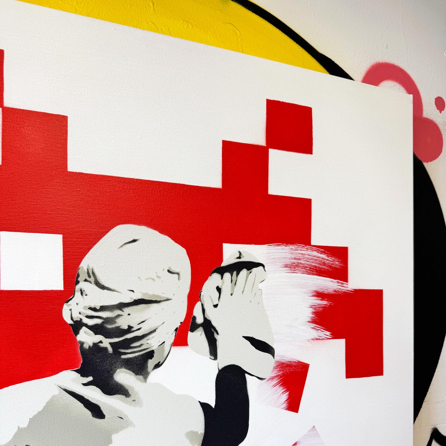 interior pintura en spray sobre lienzo arte callejero figurativo Invader rojo arte pop - Interior Painting Beige de Kunstrasen