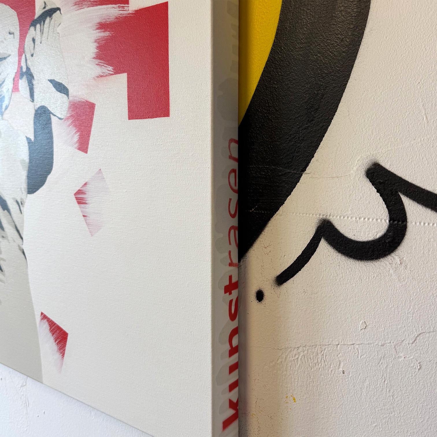 interior pintura en spray sobre lienzo arte callejero figurativo Invader rojo arte pop en venta 1
