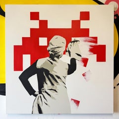 interno vernice spray su tela street art figurativa Invader red pop art