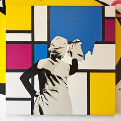 interior pintura en spray sobre lienzo arte callejero figurativo Mondrian formas arte pop