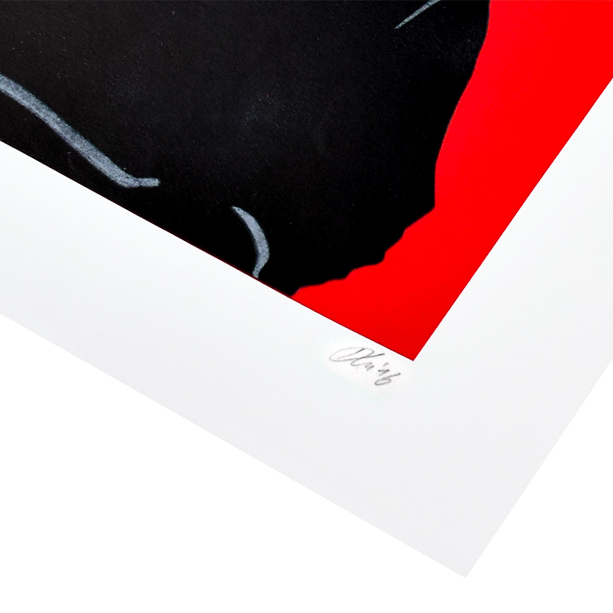 Very cool looking print featuring a character painting a smile on his face.
The smile is hand painted by Kunstrasen with red paint.
Hand signed by Kunstrasen on bottom right of print. Numbered on bottom left.
Limited Edition of only 30.
4 color