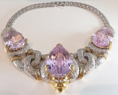 Kuntzite and Diamonds 14 Karat White and Yellow Gold Necklace