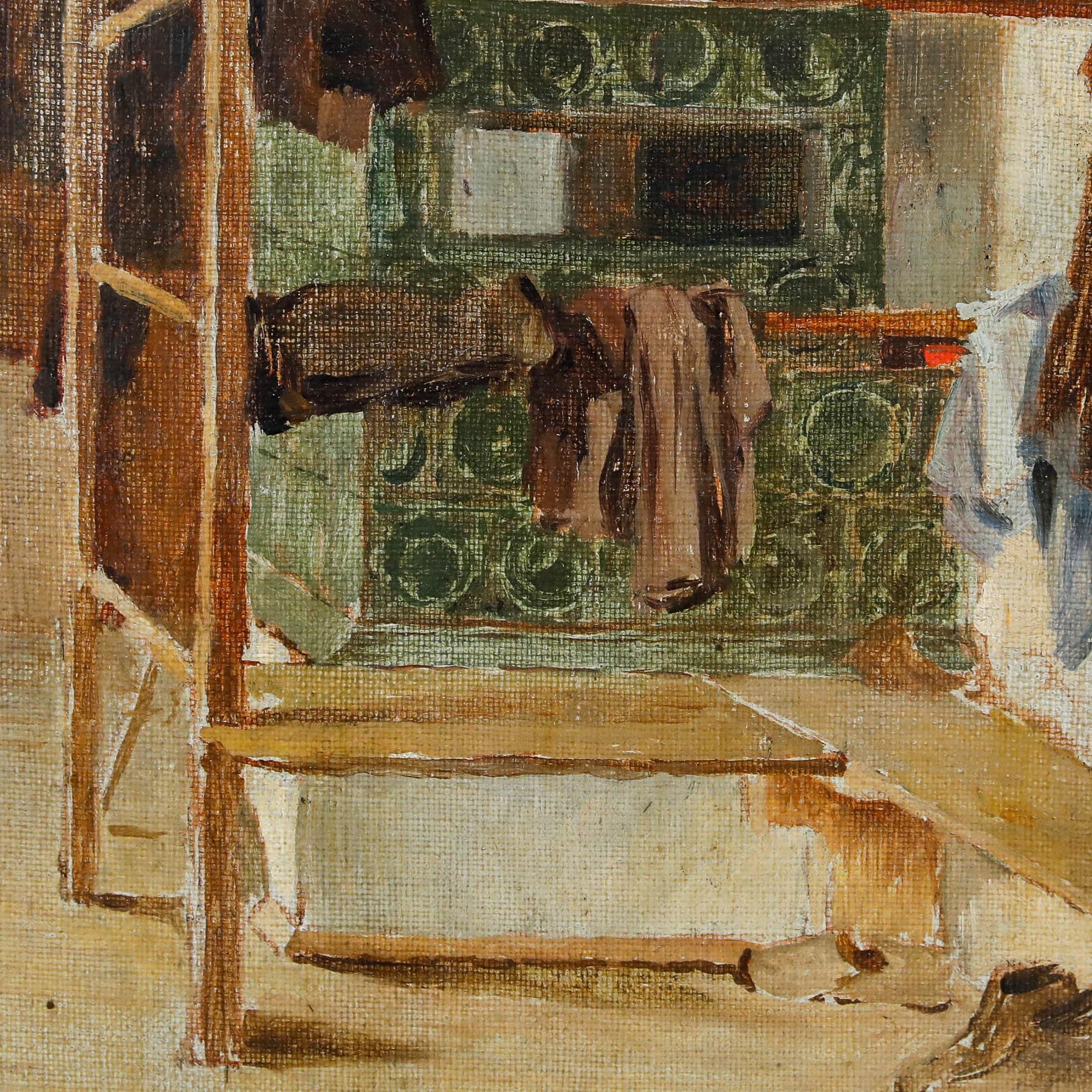 Kunz Meyer-Waldeck (1859-1953) - 1859 Öl, Wäschetrocknung am Herd im Angebot 3