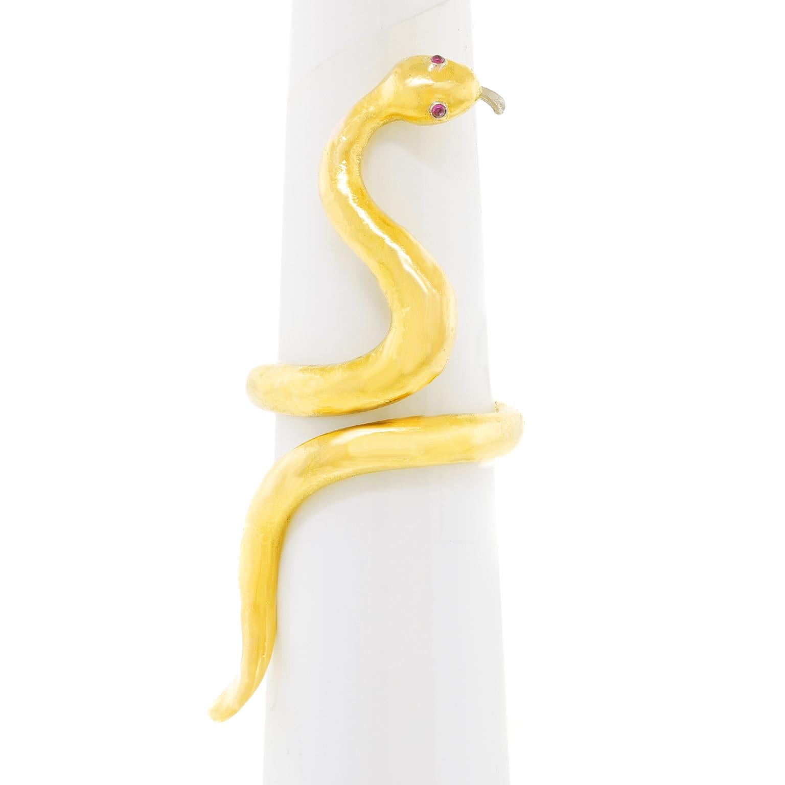 Cabochon Kunz Yellow Gold Snake Ring
