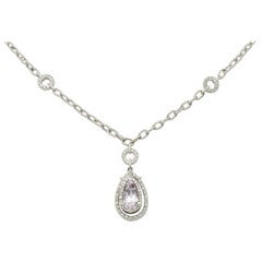 Kunzite 1.21 Carat Diamond 18 Karat White Gold Drop Necklace